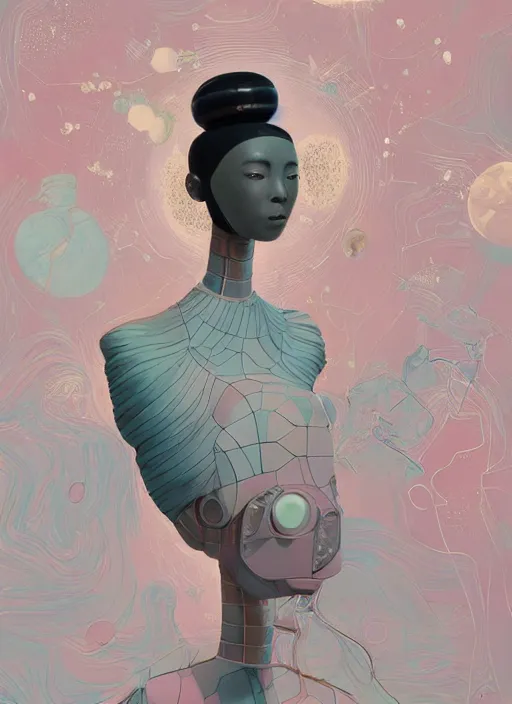 Image similar to a surreal contemporary ceramic sculpture of on a plinth, by victo ngai, by hikari shimoda, by tracie grimwood, in the style of nier automata and astroneer, plain background