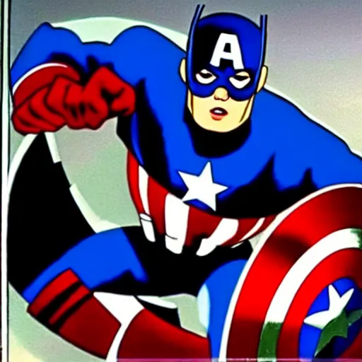 Prompt: film still of captain america in scooby - doo ( 1 9 6 9 )