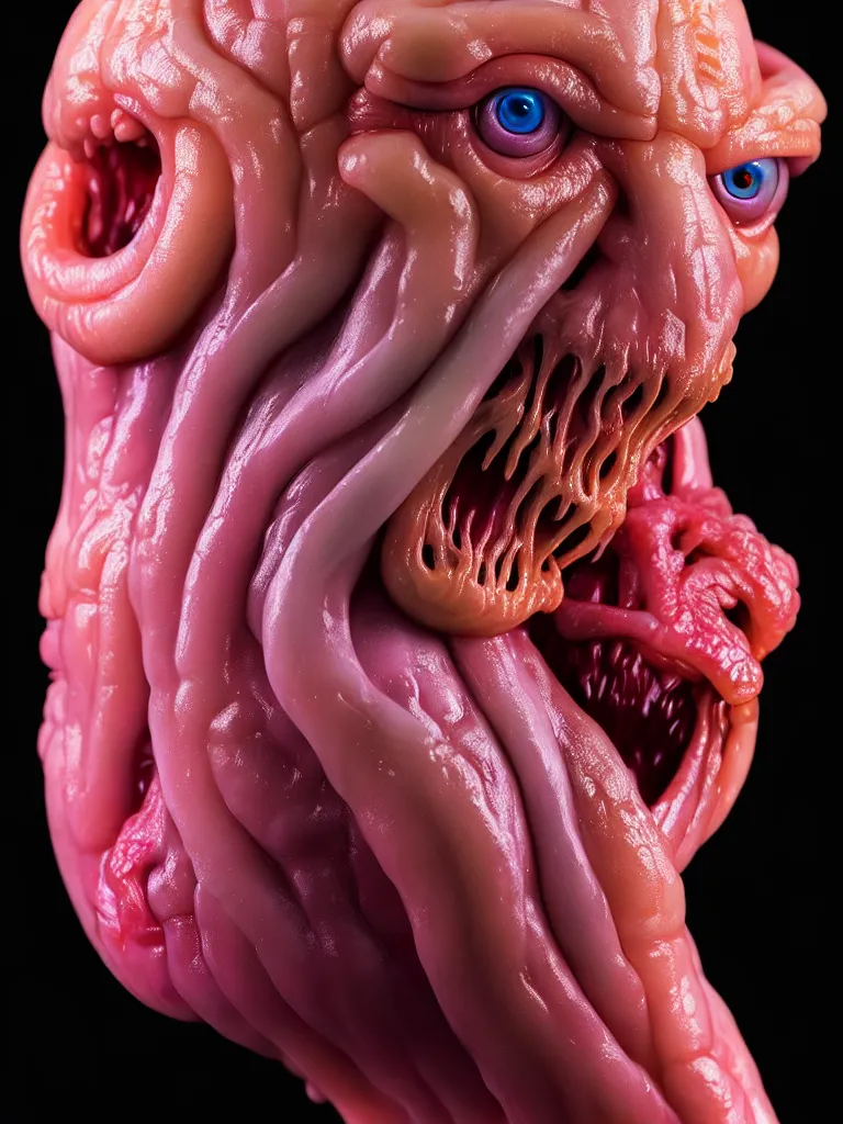 Image similar to hyperrealistic subsurface scattering rendering, fat smooth cronenberg flesh monster albino translucent baby by donato giancola and greg rutkowski and wayne barlow and zdzisław beksinski, product photography, action figure, sofubi, studio lighting, colored gels