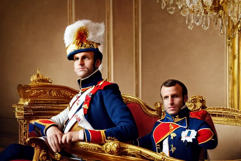 Image similar to portrait of emmanuel macron dressed as napoleon in parliament, natural light, sharp, detailed face, magazine, press, photo, steve mccurry, david lazar, canon, nikon, focus