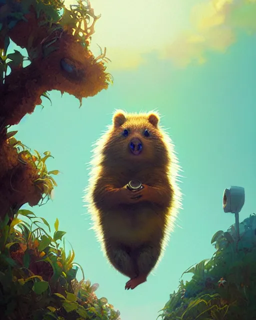 Prompt: highly detailed surreal vfx portrait of a joyful quokka, stephen bliss, unreal engine, greg rutkowski, loish, rhads, beeple, makoto shinkai and lois van baarle, ilya kuvshinov, rossdraws, tom bagshaw, alphonse mucha, global illumination, detailed and intricate environment