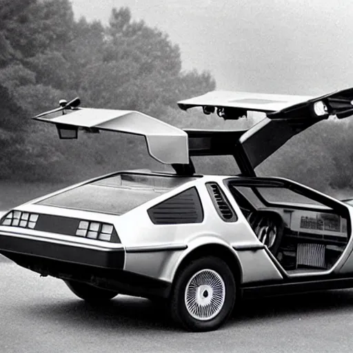 Prompt: photograph of an early delorean prototype