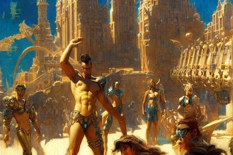 Image similar to atlantis city, painting by gaston bussiere, craig mullins, j. c. leyendecker, tom of finland