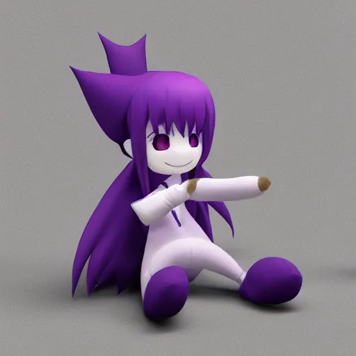 Image similar to cute fumo plush of a dark purple and white - haired prankster, anime, vray