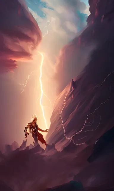 Image similar to epic scene of zeus, lightning, portrait, sharp focus, fantasy, digital art, concept art, dynamic lighting, epic composition, trending on artstation, by emylie boivin 2. 0, rossdraws 1. 5, artgerm 1. 0