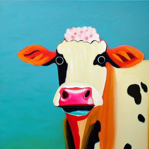 Image similar to a painting of a cow in the ocean, art