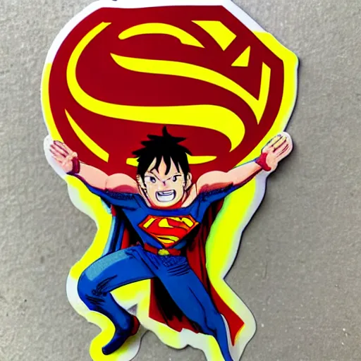 Image similar to die cut sticker, luffy is superman, splatter paint on paper