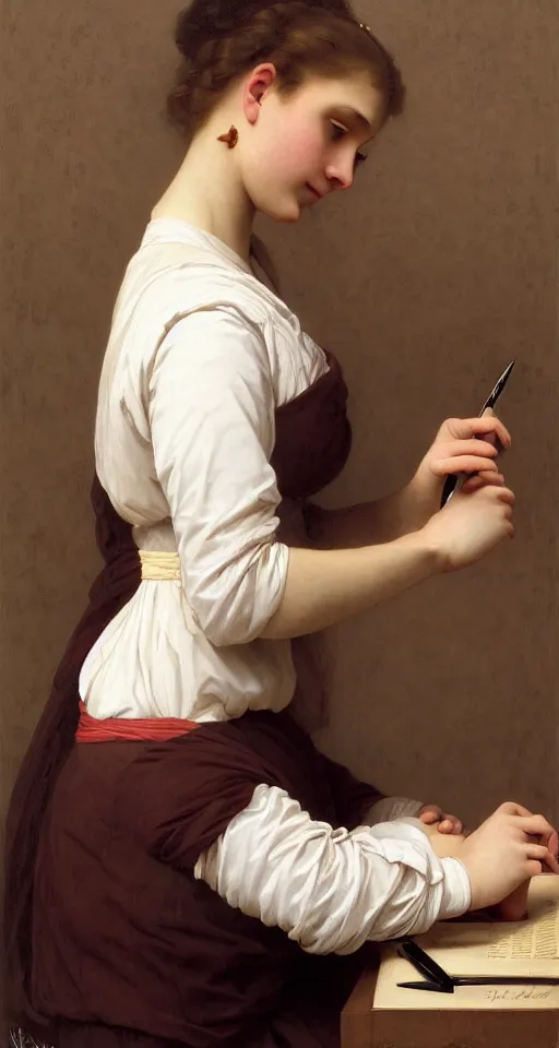 Prompt: Portrait of a beautiful female Wine enthusiast writing in journal, Regal, Realistic, Refined, Detailed Digital Art, Oil Painting, William-Adolphe Bouguereau, Art Frahm, Esao Andrews,, Highly Detailed, Cinematic Lighting, Unreal Engine, 8k, HD