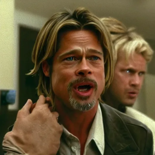 Prompt: Brad Pitt screaming at the end of the movie se7en