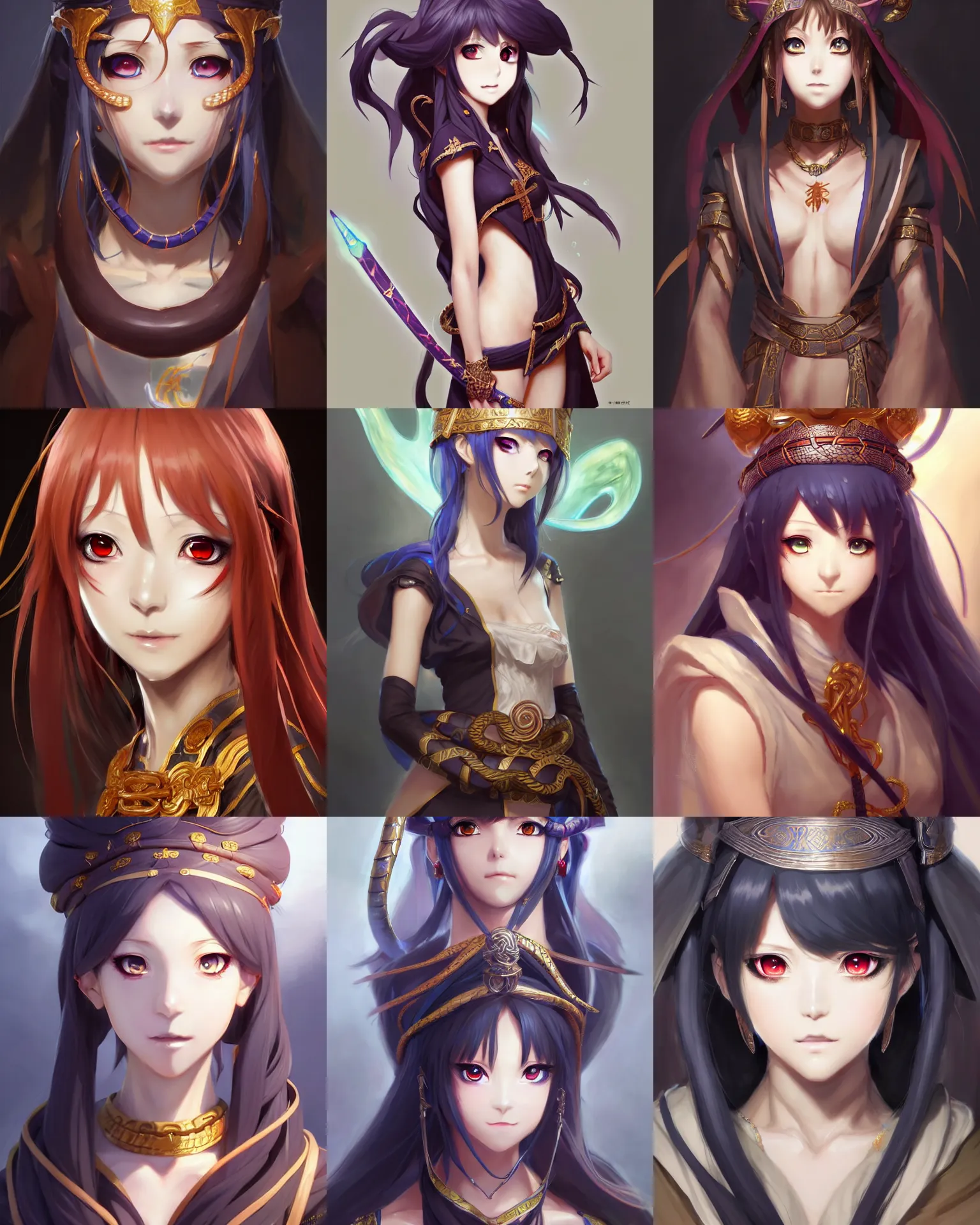 Prompt: Character concept art of an anime snake priestess || hime cut, cute-fine-face, pretty face, realistic shaded Perfect face, fine details by Stanley Artgerm Lau, WLOP, Rossdraws, James Jean, Andrei Riabovitchev, Marc Simonetti, and Sakimichan, tranding on artstation