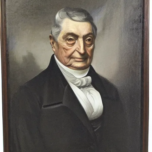 Prompt: 1800s presidential portrait of George Soros, gloomy, highly detailed, artistic realism