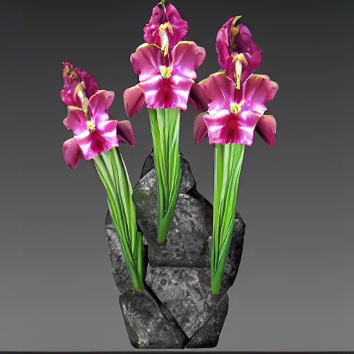 Image similar to gladiolus flowers made from rocks and gemstones, unreal engine