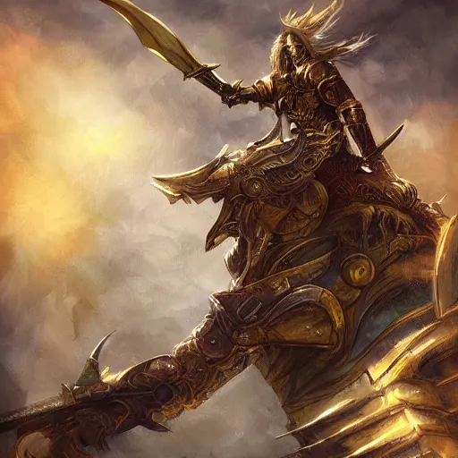 Image similar to an artwork of a giant golden sword, a broad blade sword weapon, epic fantasy style art, fantasy epic digital art, weapon only