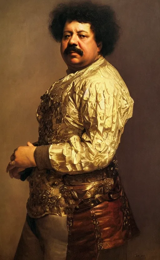 Image similar to Portrait of Alexandre Dumas, oil on canvas, highly detailed, by Kramskoy, 8k