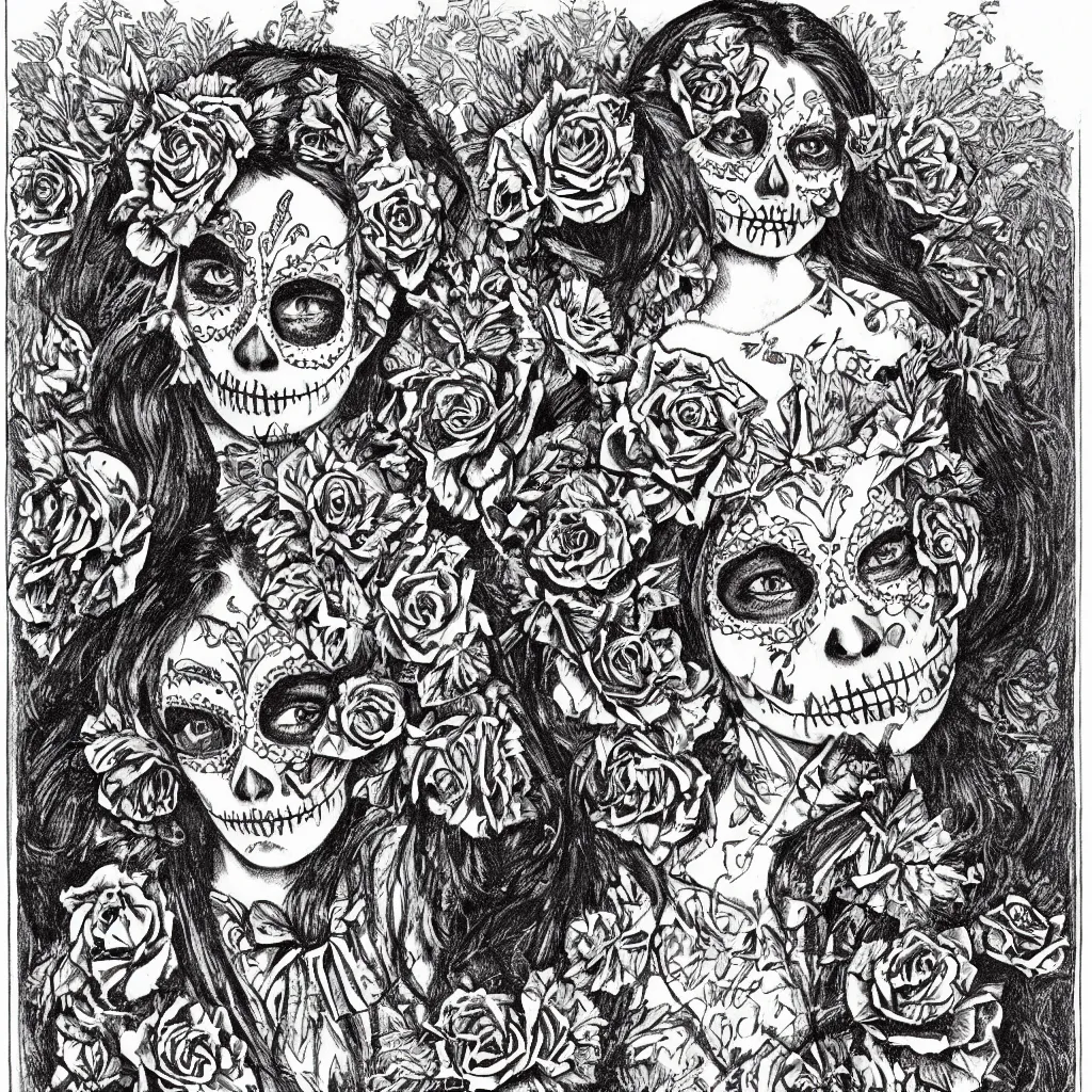 Prompt: Illustration of a sugar skull day of the dead girl, art by louis rhead