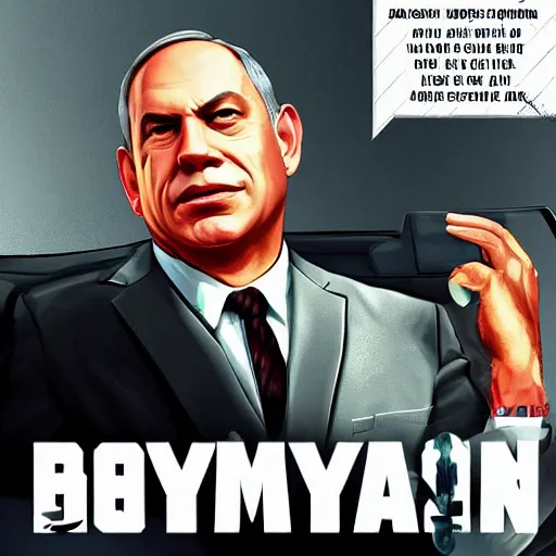 Image similar to benjamin netanyahu in gta v, cover art by stephen bliss, artstation, no text