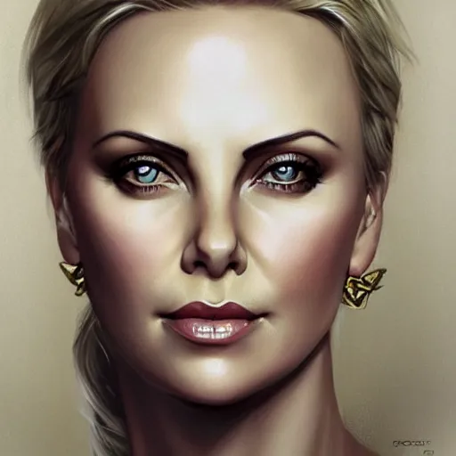 Prompt: portrait of charlize theron by charlie bowater