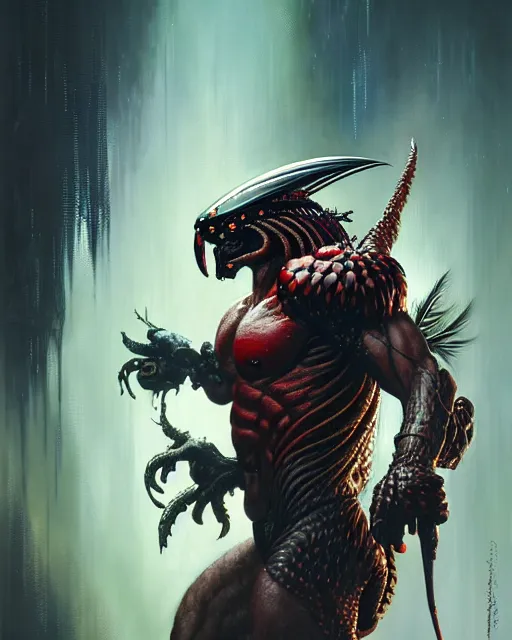 Image similar to the predator as a birdfantasy character portrait, ultra realistic, wide angle, intricate details, blade runner artifacts, highly detailed by peter mohrbacher, boris vallejo, hajime sorayama aaron horkey, gaston bussiere, craig mullins