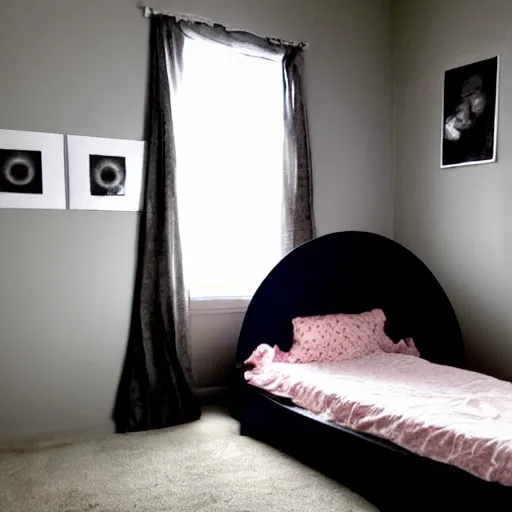 Prompt: dark child room, creepy light, sleeping child, scary eyes under the bed, poor quality photography - H 768