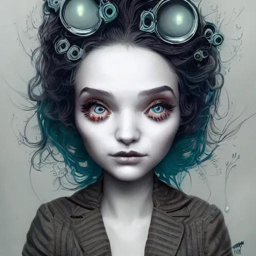 Image similar to Lofi portrait with a creature, Pixar style by Joe Fenton and Stanley Artgerm and Tom Bagshaw and Tim Burton