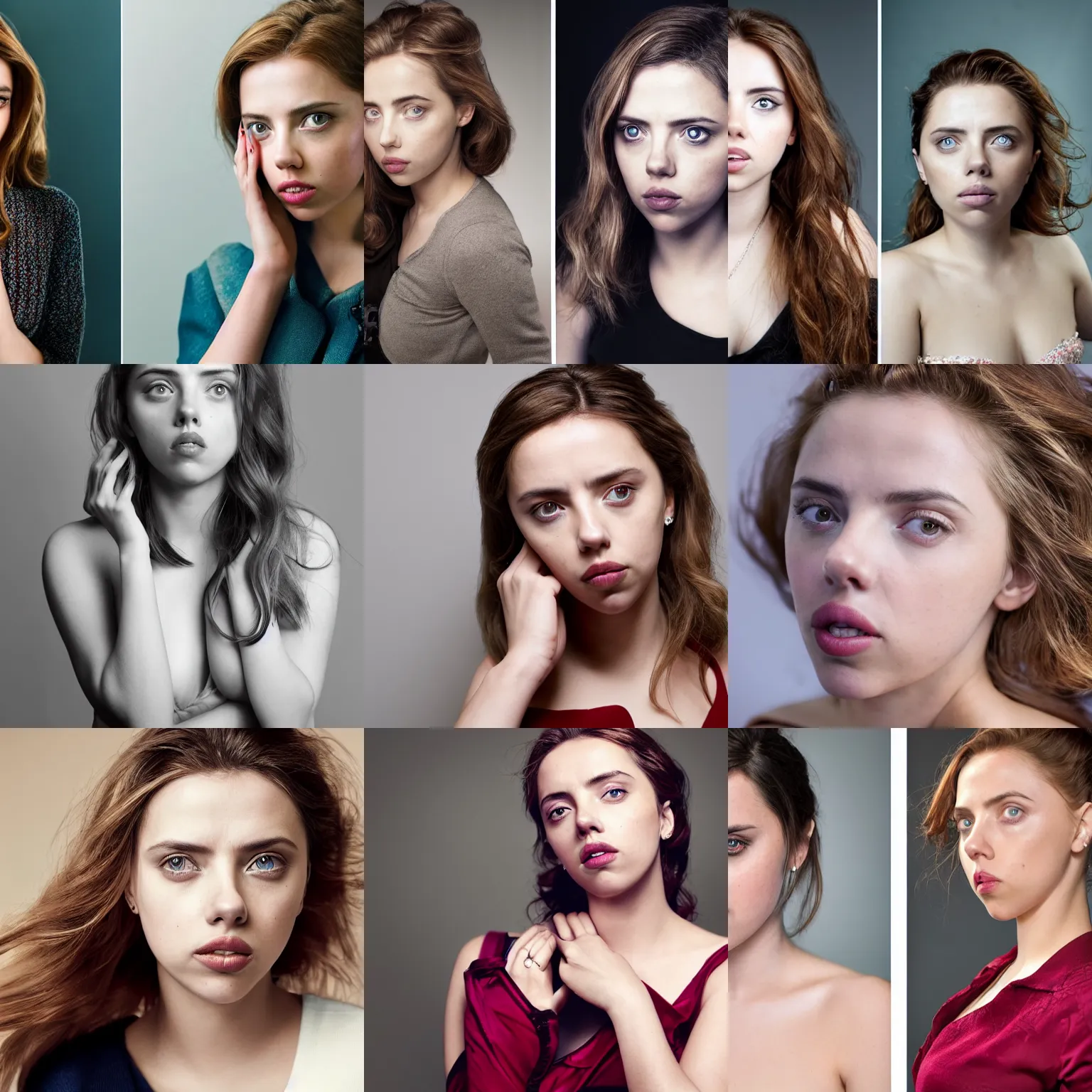 Prompt: woman who looks like ana de armas and scarlett johansson, professional studio photography