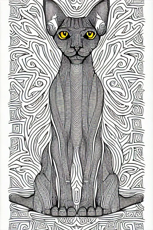 Image similar to sphynx dog egypt cat statue ornate luxury fractal ink drawing line art colouring page, vector, colorful, margins, fine lines, centered