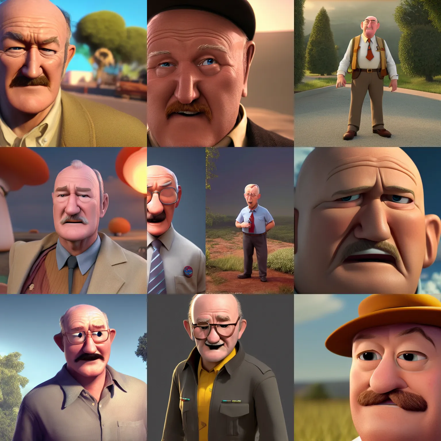 Prompt: calm gene hackman at 3 0 years old as a pixar disney character from up ( 2 0 0 9 ), unreal engine, octane render, 3 d render, photorealistic