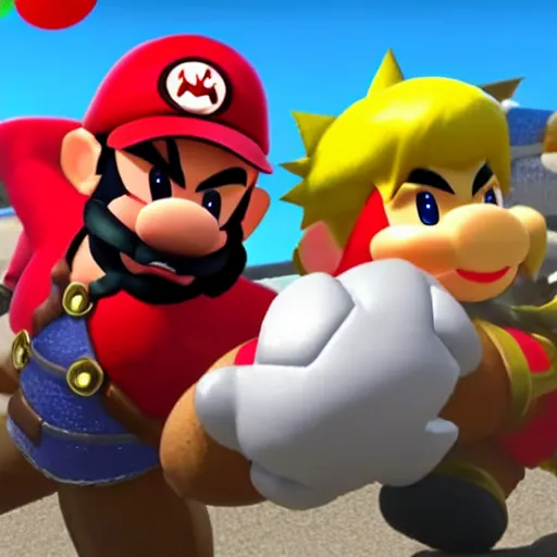Image similar to juan luis guerra fighting bowser in super smash brothers ultimate