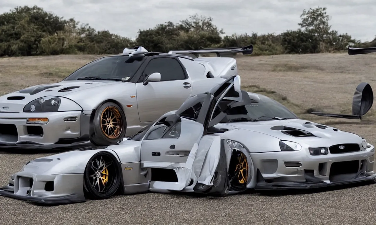 Image similar to a super car made from subaru brx supra r 3 4