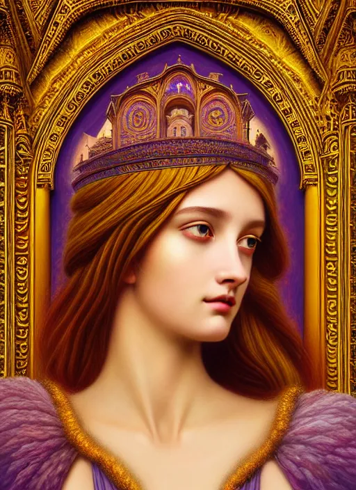 Image similar to portrait of a beautiful young goddess' face merging with a cathedral building, unusual beauty, etheric, outworldly colours, emotionally evoking symbolic metaphors, head in focus, fantasy, ornamental, intricate, elegant, highly detailed digital painting, artstation, concept art, painterly, golden ratio, sharp focus, illustration, art by John William Godward and Zdzisław Beksiński,