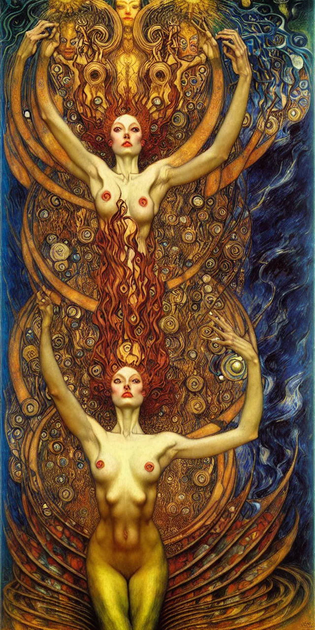 Image similar to Divine Chaos Engine by Karol Bak, Jean Delville, William Blake, Gustav Klimt, and Vincent Van Gogh, symbolist, visionary