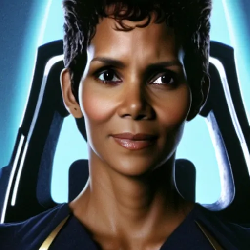 Image similar to a beautiful full body photograph of halle berry as a star fleet officer from star trek next generation, symmetrical face, extreme realism and detail, 8 k, completely framed, direct lighting, 3 5 mm photo, photorealistic, sharp focus