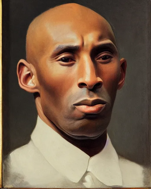 Image similar to facial portrait of the united states president, an ugly 7 8 year old kobe bryant, resolute desk, 1 8 4 8, oil on canvas by william sidney mount, trending on artstation, national archives