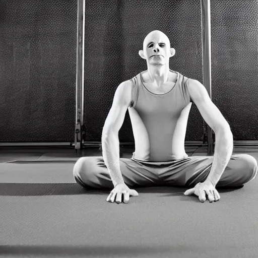 Prompt: portrait of nosferatu doing yoga, sport photography