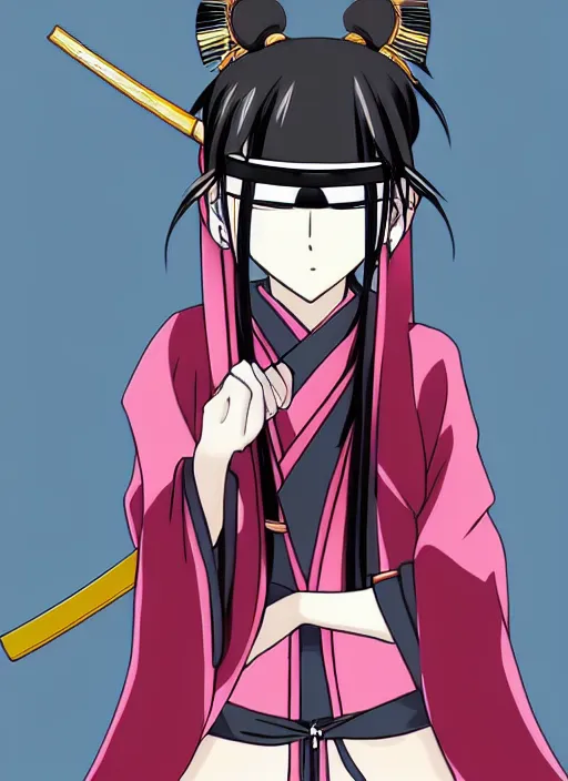 Image similar to anime beautiful samurai girl with blindfold, anime, samurai, anime style