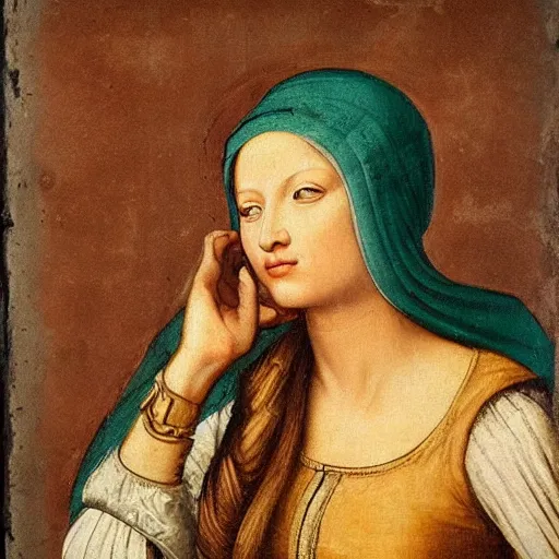 Prompt: a italian renaissance style painting of a woman wearing a hijab