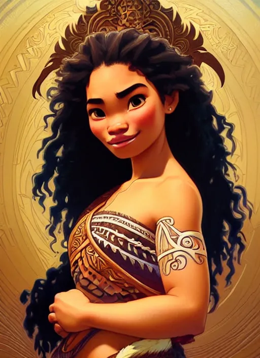 Prompt: portrait of moana, epic, intricate, elegant, highly detailed, my rendition, digital painting, artstation, concept art, smooth, sharp focus, illustration, art by artgerm and greg rutkowski and alphonse mucha and uang guangjian and gil elvgren and sachin teng, symmetry!!