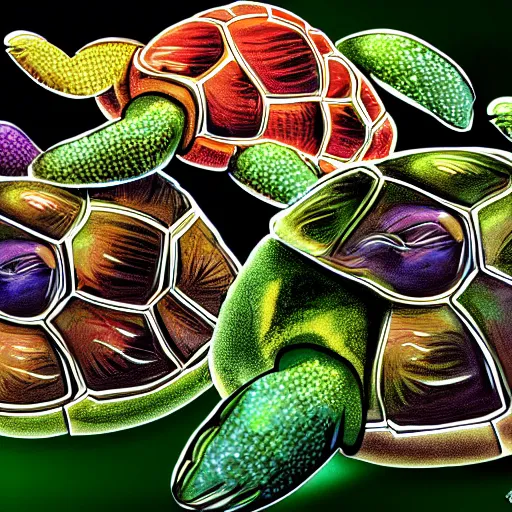Prompt: Funky Turtles fighting during fancy online poker stream, digital art, 4k,