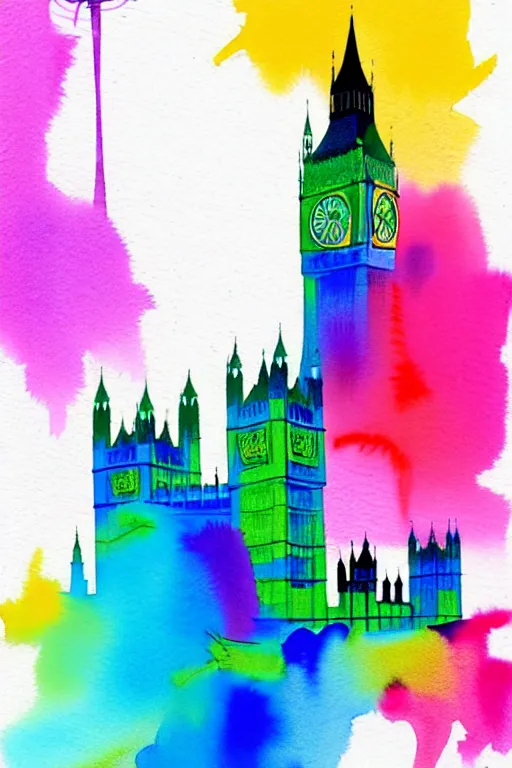 Image similar to minimalist colorful watercolor splash ink art of london