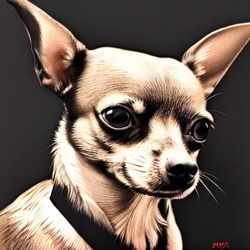 Image similar to portrait of a chihuahua looking angry, by martin ansin, highly detailed, cinematic, extremely detailed, high quality