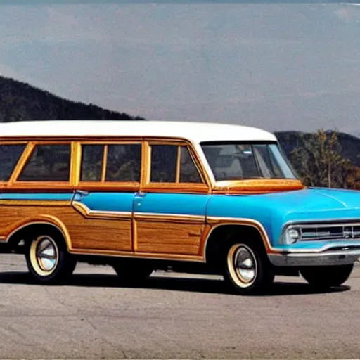 Image similar to 1 9 7 0's woody station wagon in the style of cybertruck