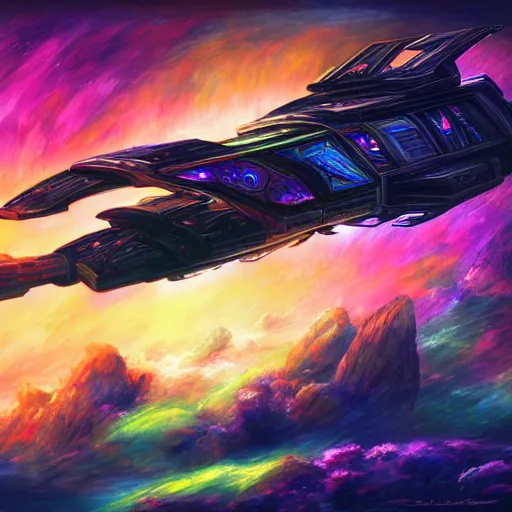 Prompt: cosmic futuristic ship , Warhammer 40k, abstract, painting 4k deep color void