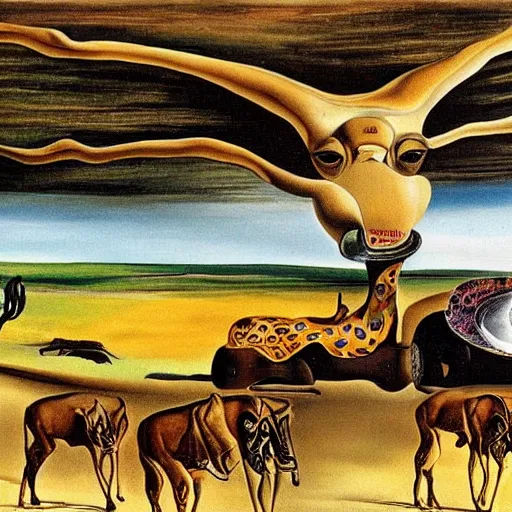 Prompt: a safari painted by salvador dali