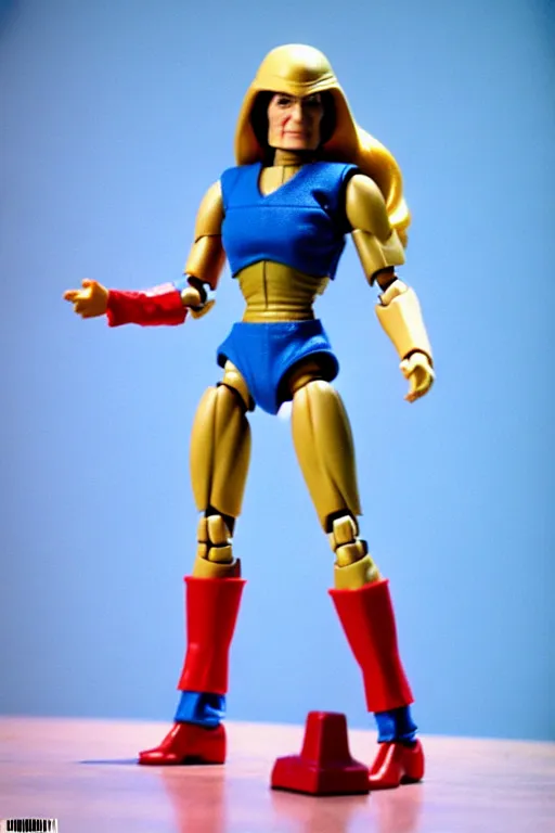 Image similar to 1 9 8 6 kenner female action figure, 5 points of articulation, perfect human female proportions, sci fi, 8 k resolution, high detail, front view, t - pose, space, star, he - man, gi joe, he man, warhammer 4 0 0 0