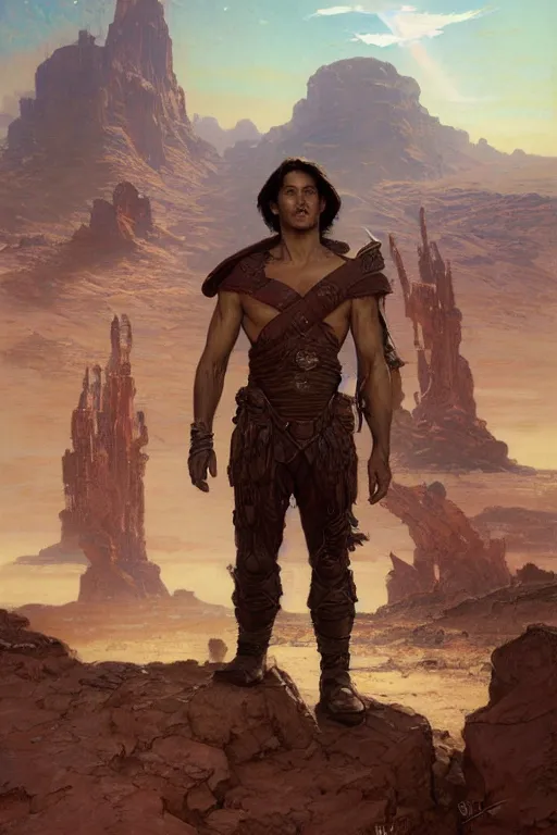 Image similar to John Carter standing in front of Martian ruins by Stanley Artgerm Lau, greg rutkowski, thomas kindkade, alphonse mucha, loish, norman Rockwell