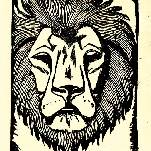 Image similar to woodcut image of a part man part lion