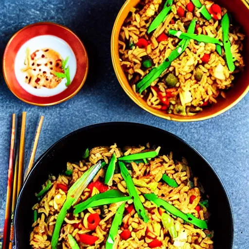 Image similar to a photograph of the new tofu fried rice, chinese dish from my local chinese restaurant, cooked to perfection, food photography
