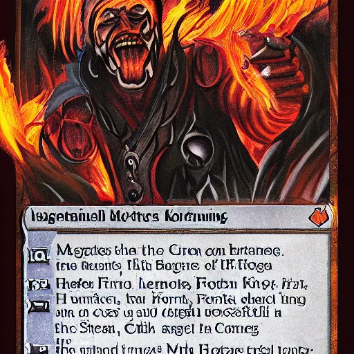 Image similar to magic the gathering koth bringer of fire - art by matt cavotta