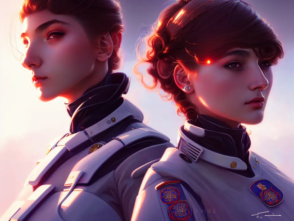 Prompt: portrait futuristic spain police uniform girl, at future neon light rooftop, ssci - fi and fantasy, intricate and very very beautiful and elegant, highly detailed, digital painting, artstation, concept art, smooth and sharp focus, illustration, art by tan zi and ayanamikodon and alphonse mucha and wlop