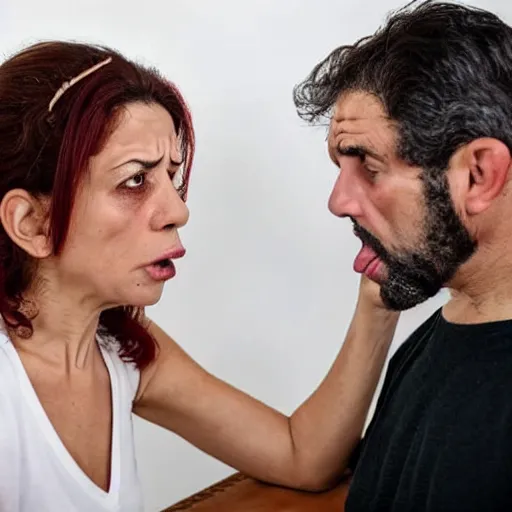 Image similar to sicilian woman is angry at her husband, crying, desperate, ultra detailed, ultra realistic